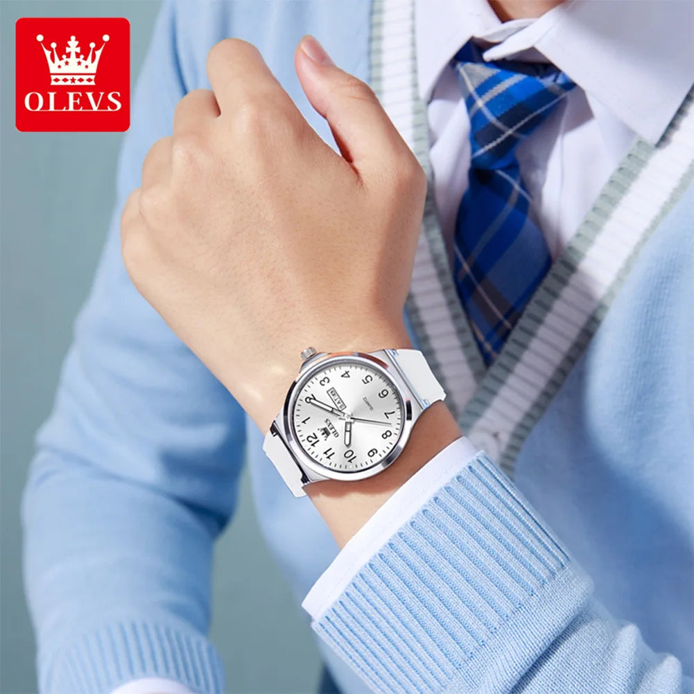 OLEVS 5647 Herrenuhr Mode Große Zifferblatt Quarzuhr Für Männer Ziffernskala Wasserdicht Leuchtend Dual Kalender Einfache Zeigeruhr