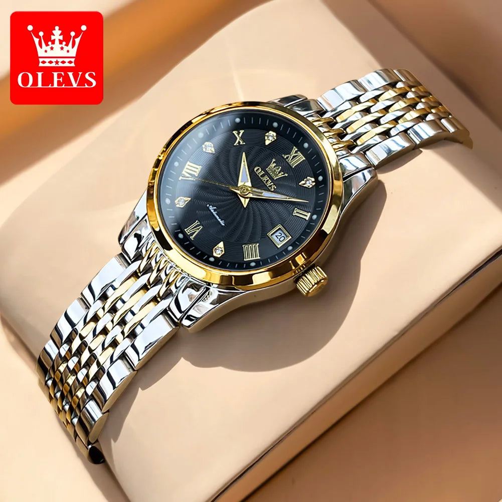 OLEVS 6630 Damenuhr Luxus Elegant Diamant Mechanische Damenuhren Wasserdicht Römische Skala Top-Marke Damen Handuhr