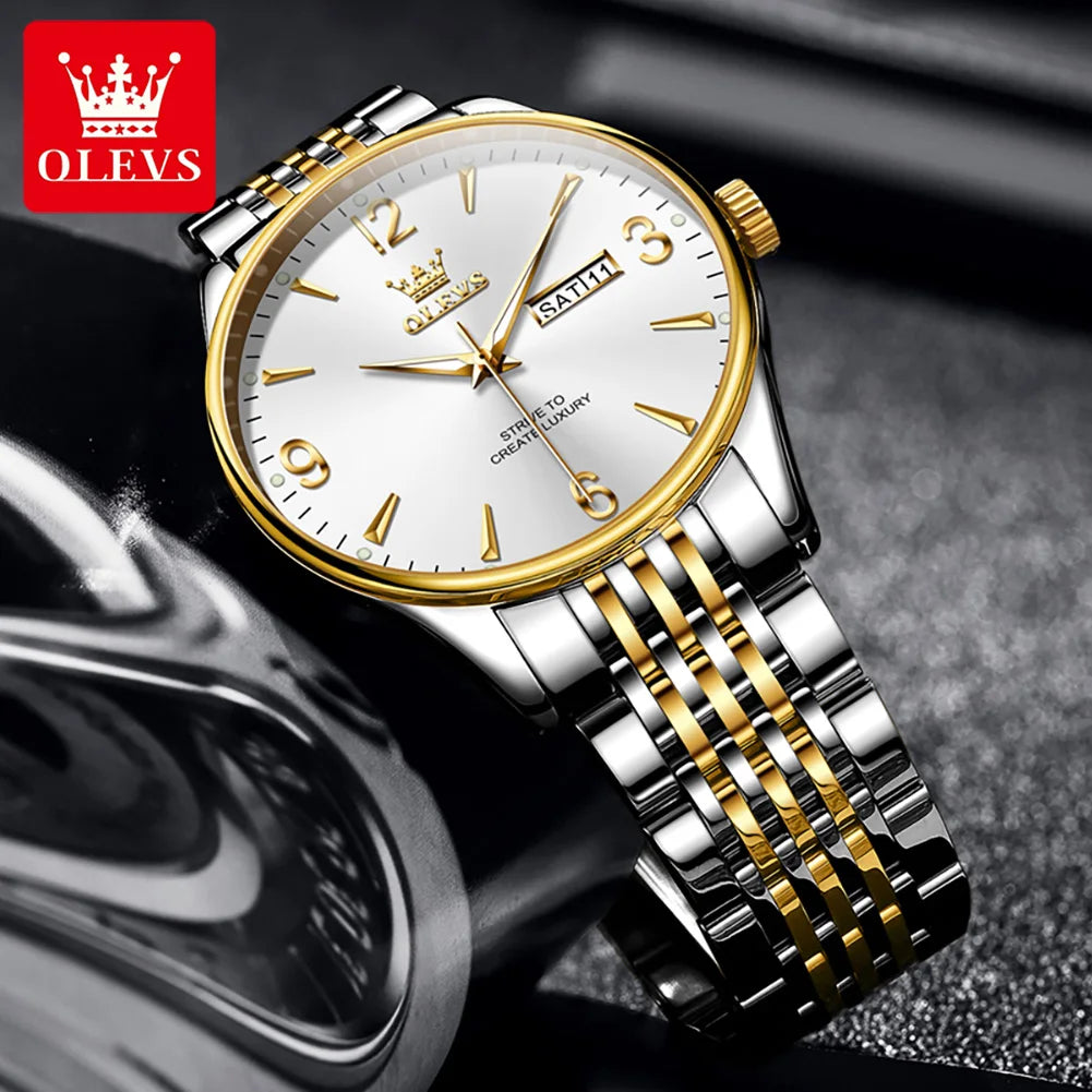 OLEVS 2928 Uhr Herren Einfache Quarz-Kleideruhr Für Männer Ziffernskala Wasserdicht Edelstahl Wochentagsdatumsanzeige Männliche Armbanduhr