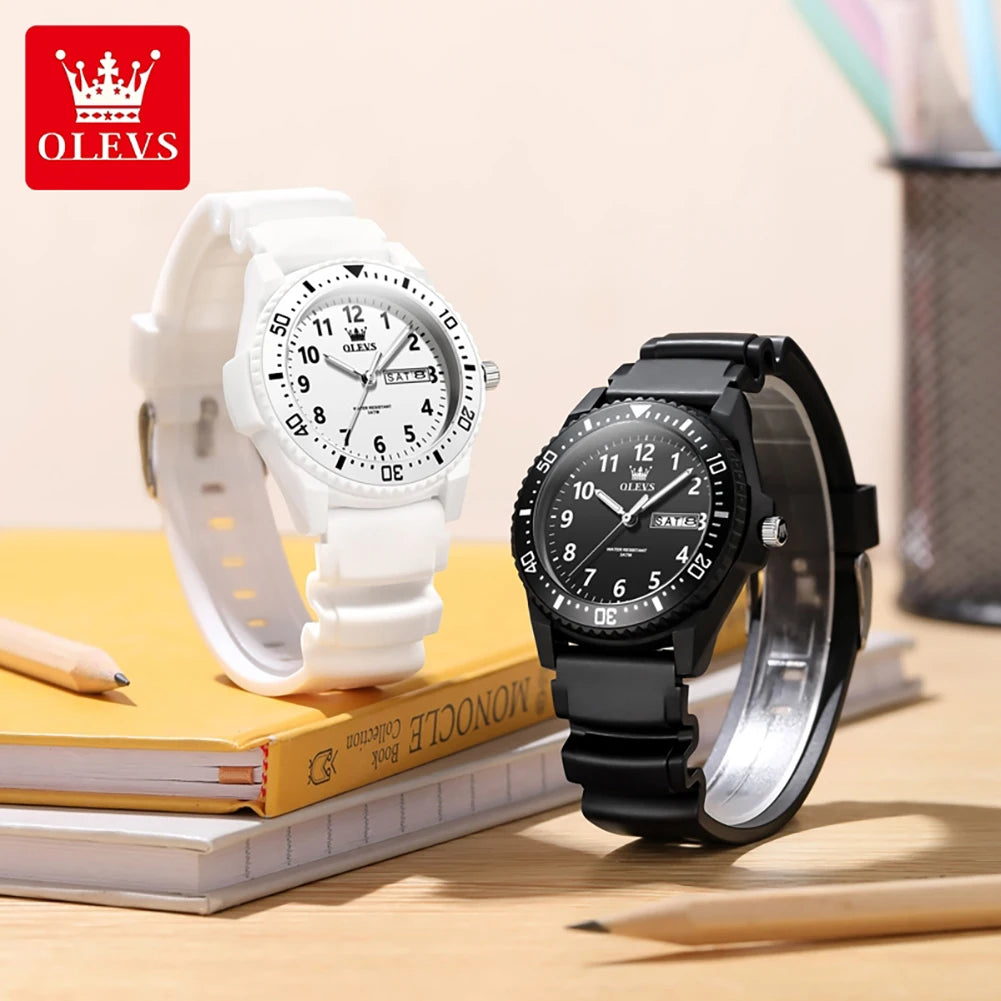 OLEVS Unisex Quarz-Armbanduhr für Schüler, wasserdicht, Datumsanzeige, Wochentag, Silikonarmband, für Jugendliche, Jungen, Mädchen, Schuluhr 2703