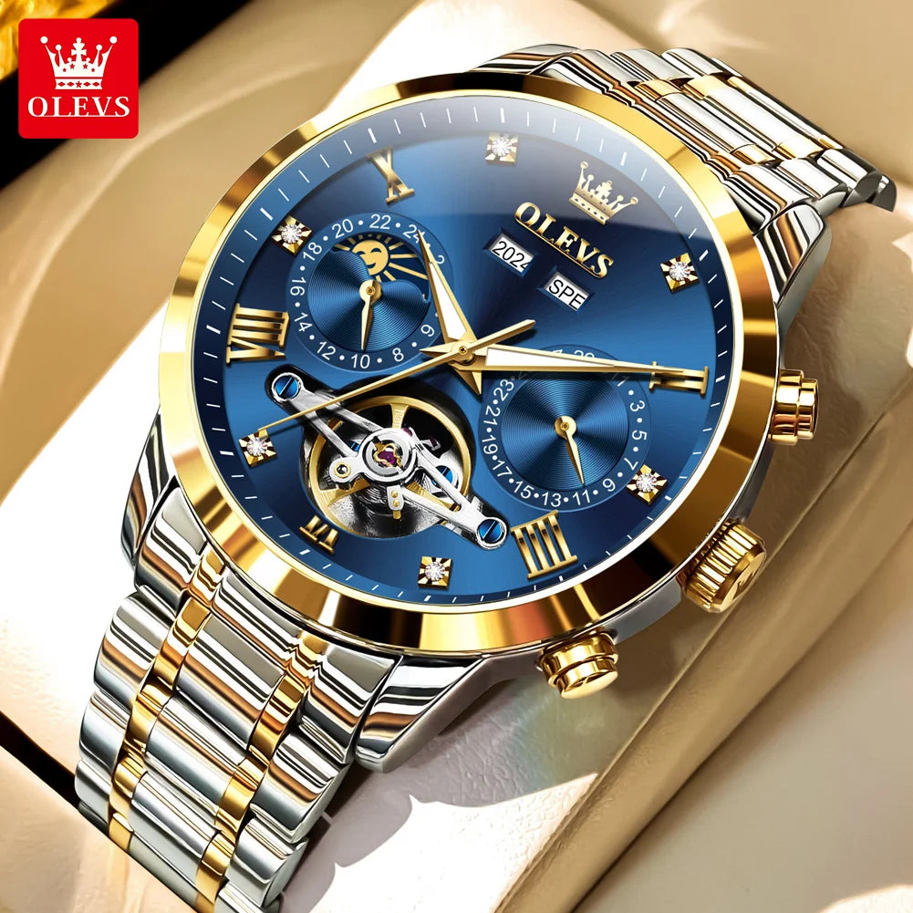 OLEVS 7029 Uhren für Herren Original Top Marke Fashion Automatische Mechanische Uhren Wasserdicht Leuchtend Mondphase Herrenuhren