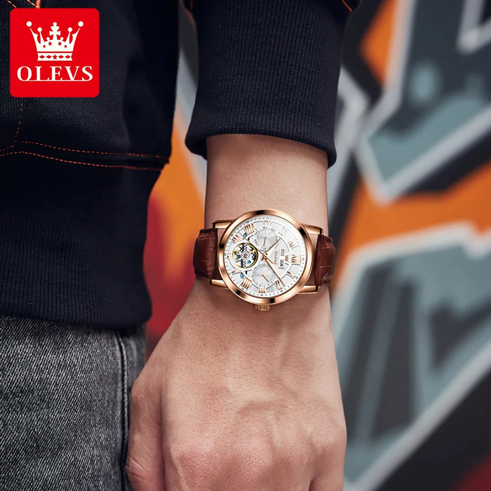 OLEVS 6668 Herren Automatikuhren Römische Skala Mechanische Uhr für Herren Top-Marke Wasserdichtes Automatikdatum Original Herren Handuhr