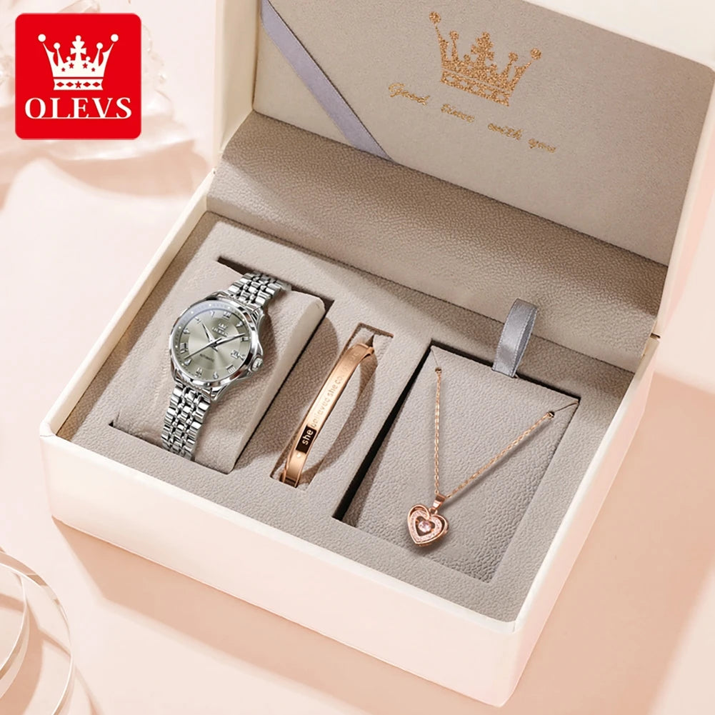 OLEVS 6702 Damenuhr Stahlarmband Automatische Datumsanzeige Mechanische Uhr für Damen Römische Skala Luxus Leuchtend Wasserdicht Damenuhr