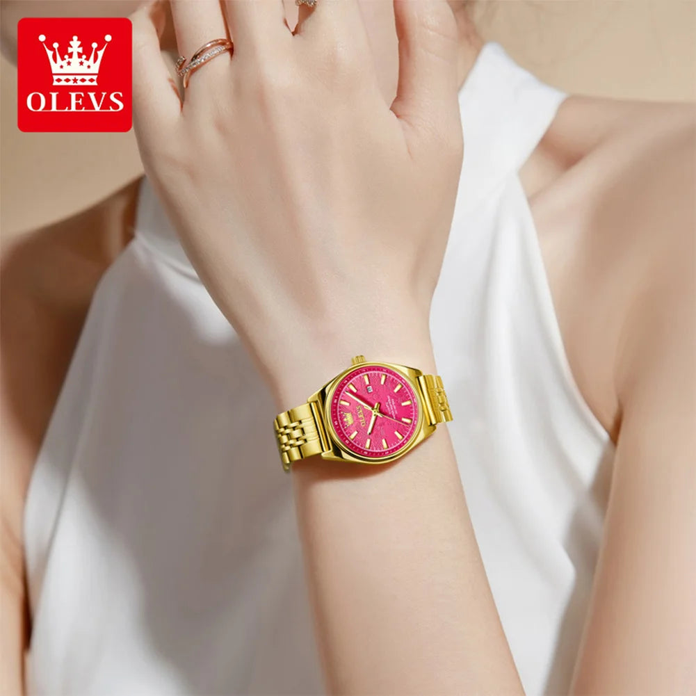 OLEVS 3703 Uhr für Damen Mode Elegante Damen Quarzuhr Top Marke Wasserdicht Leuchtender Kalender Luxus Damen Armbanduhr