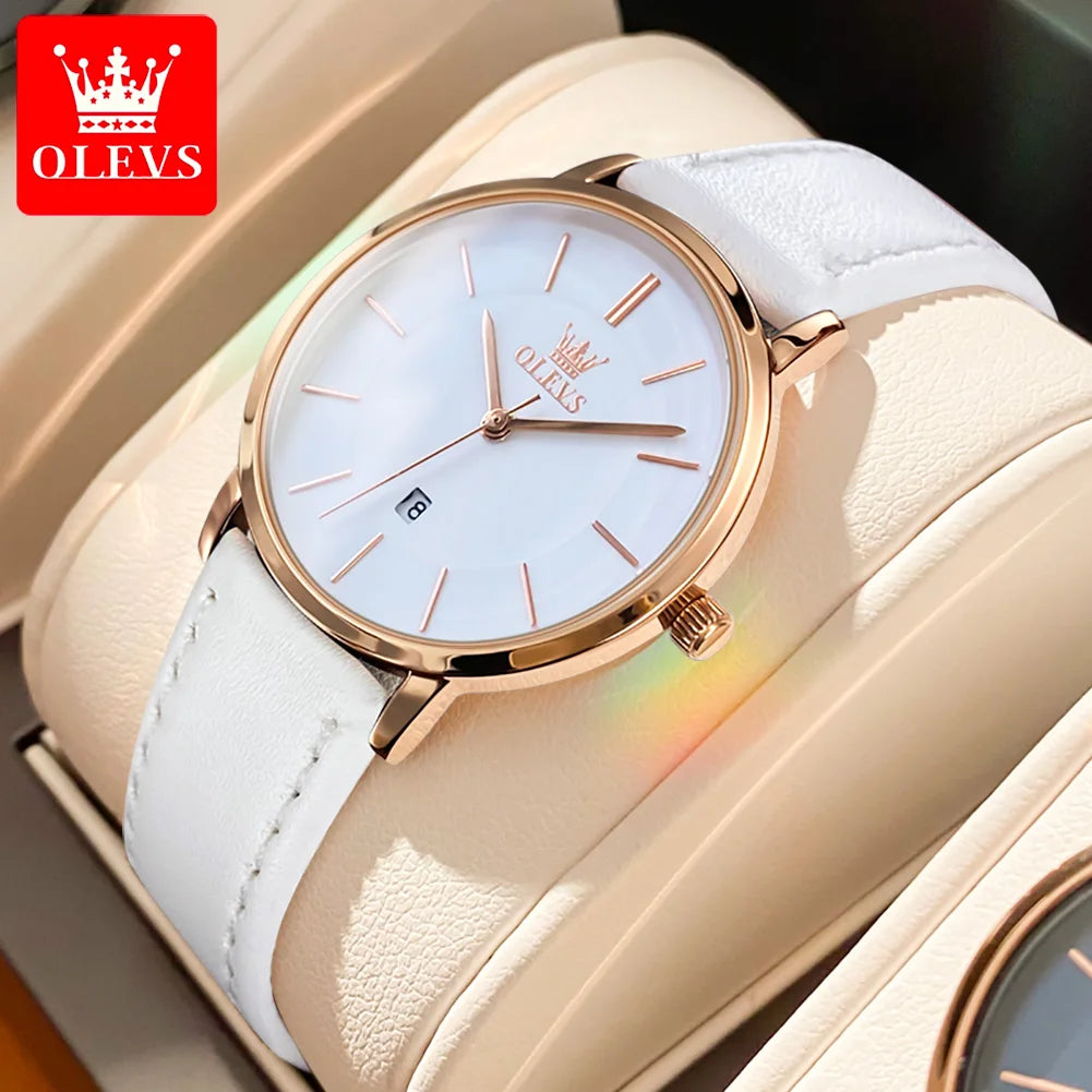 OLEVS Uhr für Damen Japanisches Quarzwerk 6,5 mm Gehäusedicke Wasserdicht Damen Handuhr Kalender Mode-Kleid-Armbanduhr