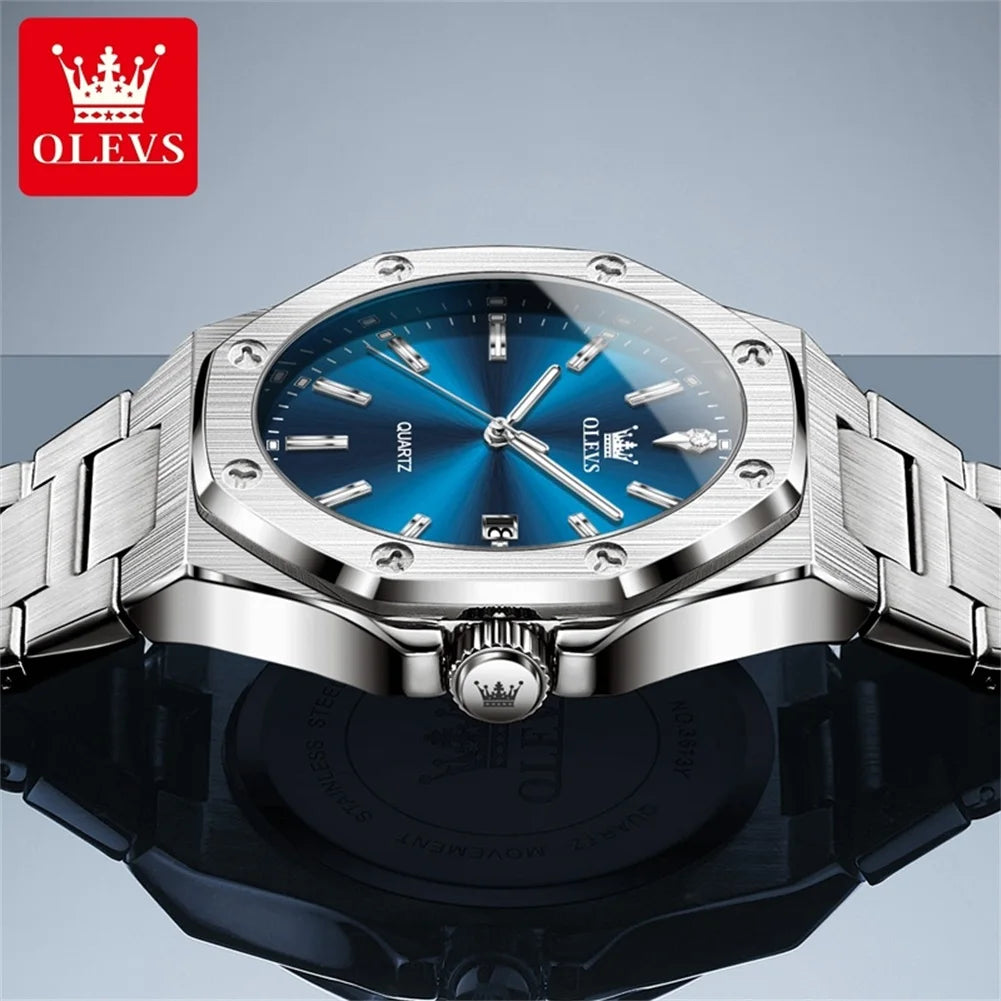 OLEVS 3613 Watch For Men Original Luxury Date Luminous Quartz Male Dress Hand Clock Waterproof Stainless Steel Strap Man Watch