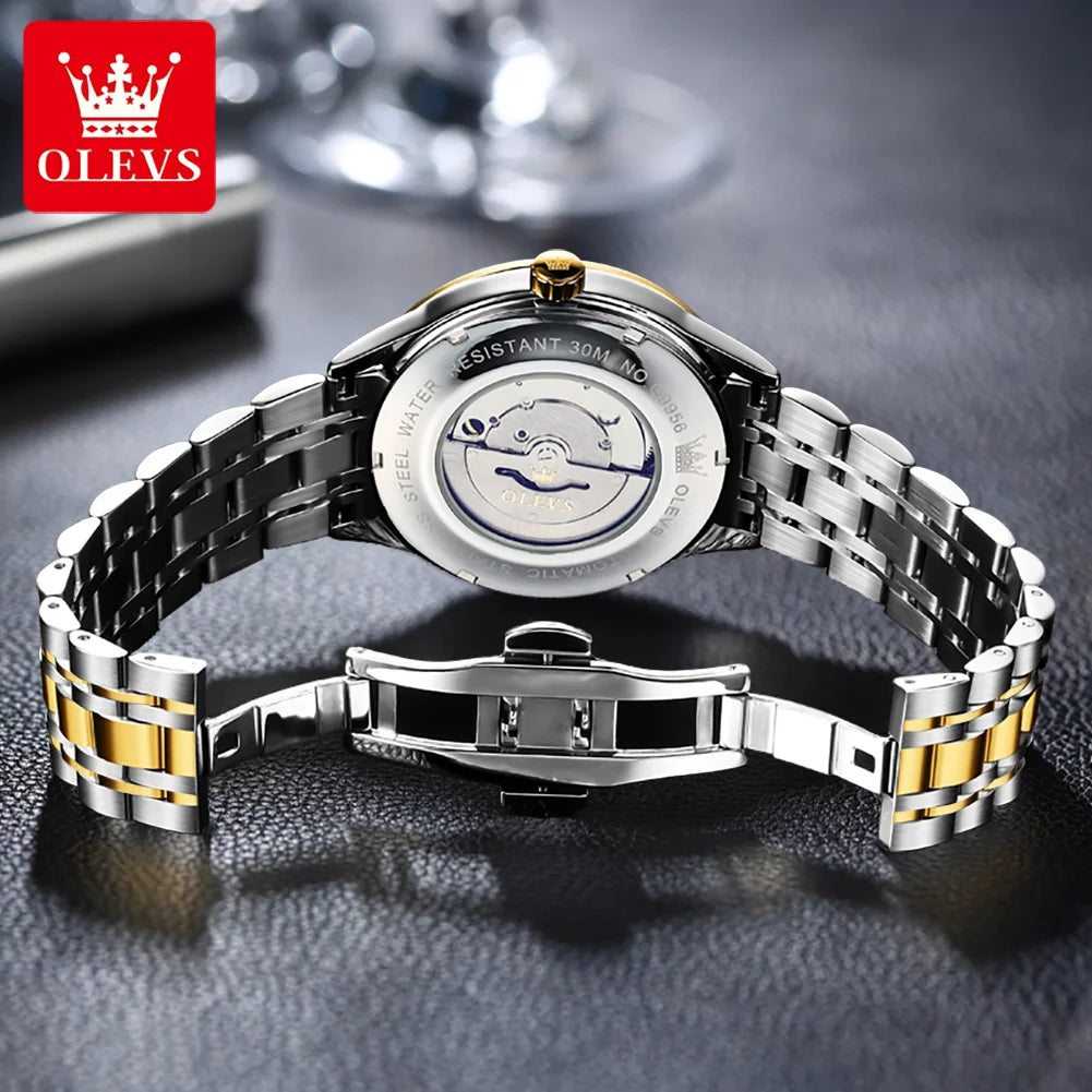 OLEVS Uhr für Herren Mechanische Uhr Großes Zifferblatt Wasserdichte Herren Luxus Original Wochenkalender Geschäftsmann Handuhr 9956 Reloj