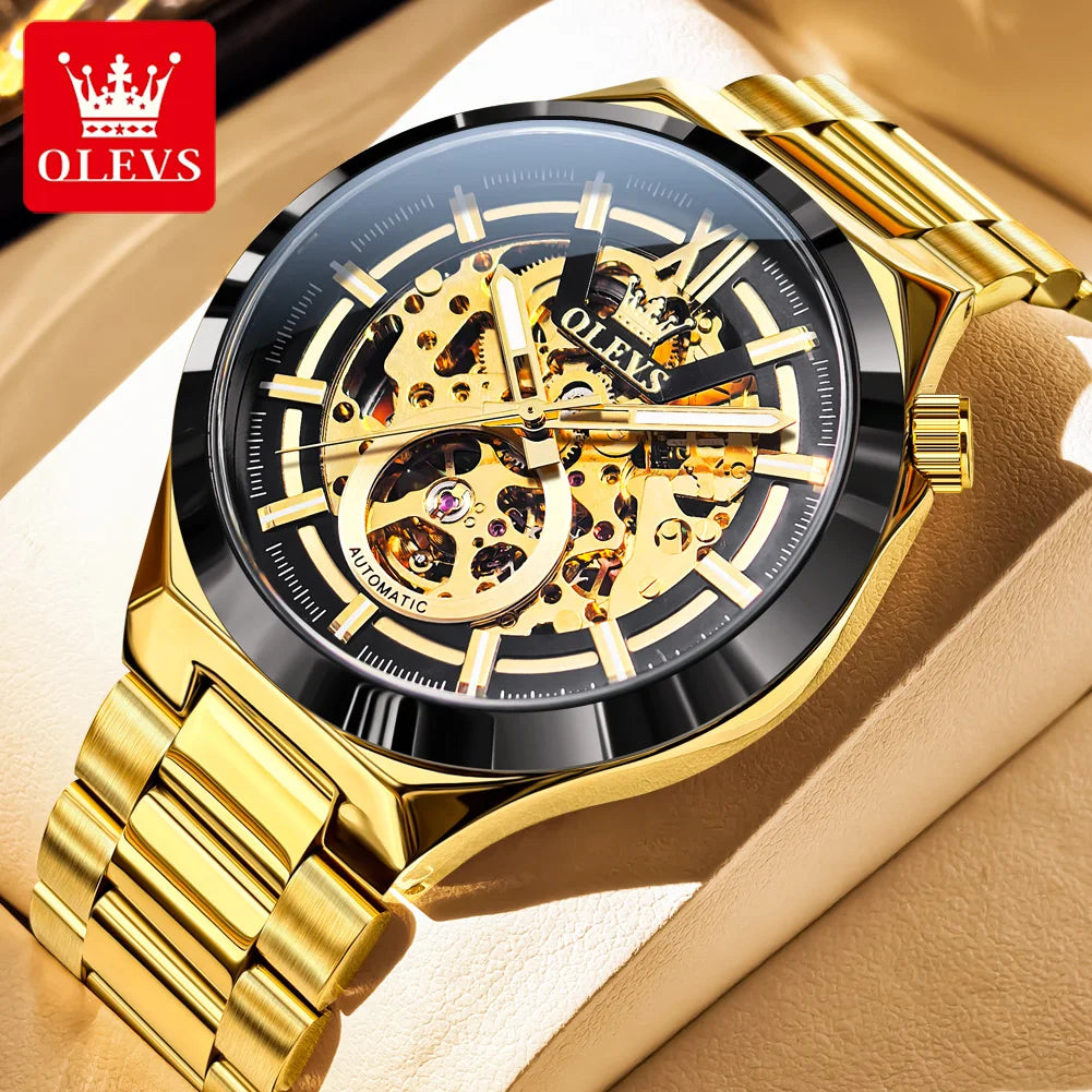 OLEVS 6722 Armbanduhr für Herren, modische, originelle, hohle, automatische mechanische Uhr, Top-Marke, wasserdicht, leuchtend, luxuriöse Herrenuhr