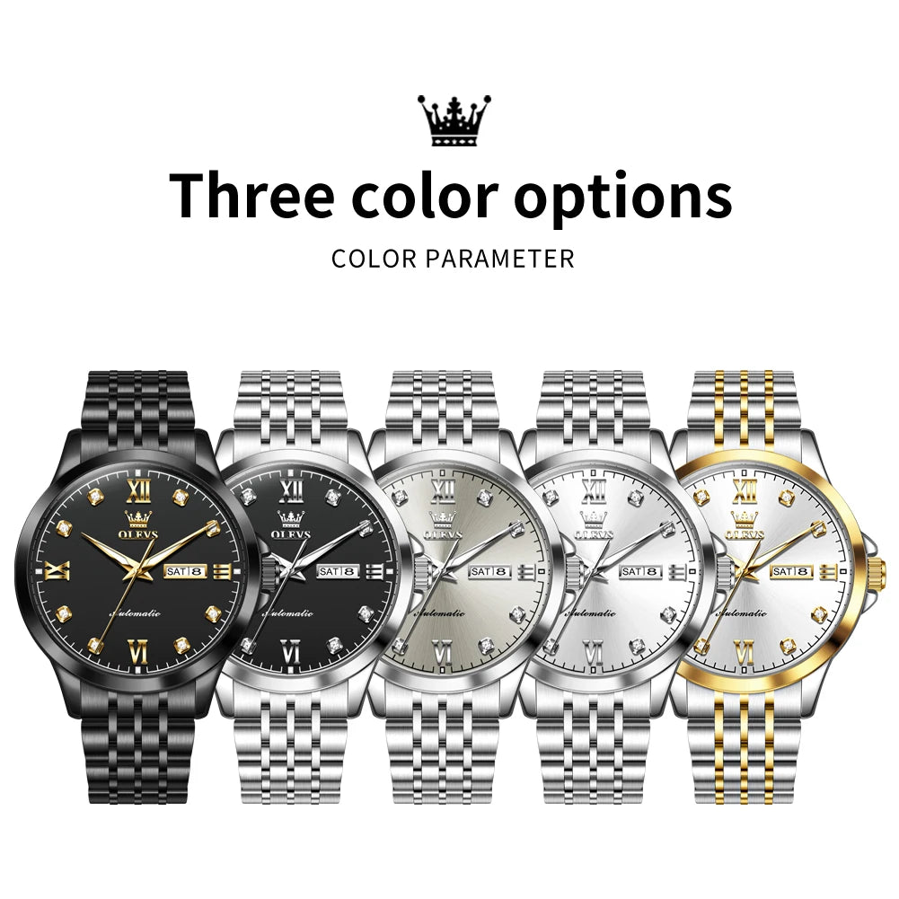 OLEVS 7092 Herrenuhr Original Luxusmarke Mechanische Uhren Wasserdicht Edelstahl Datum Woche Uhren für Männer Geschenke