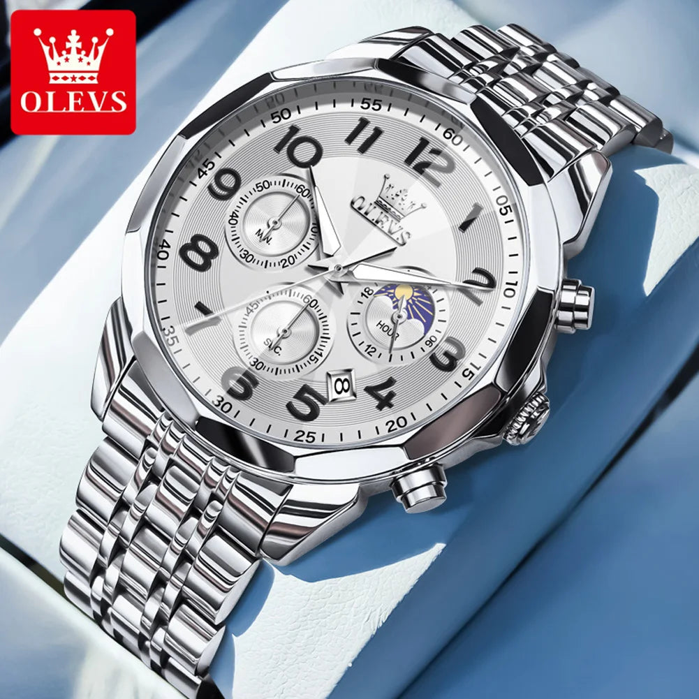 OLEVS 3676 Men's Watch Top Brand Number Scale Quartz Watch For Men 43mm Big Dial Chronograph Waterproof Fashion Man Hand Clock