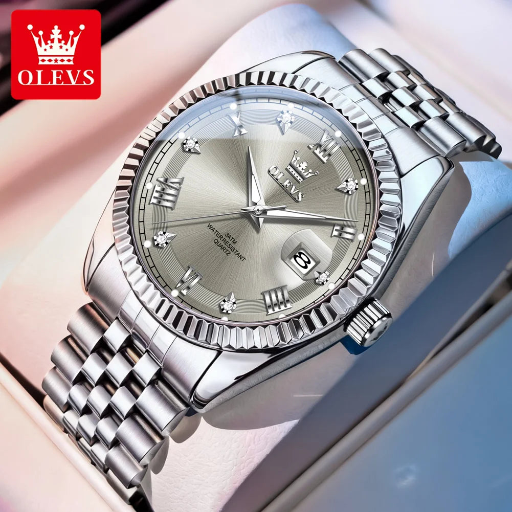OLEVS Luxus Gold Quarzuhren für Herren Original Chronograph Datum Edelstahl Wasserdicht Leuchtend Top Marke Herrenuhr 5680