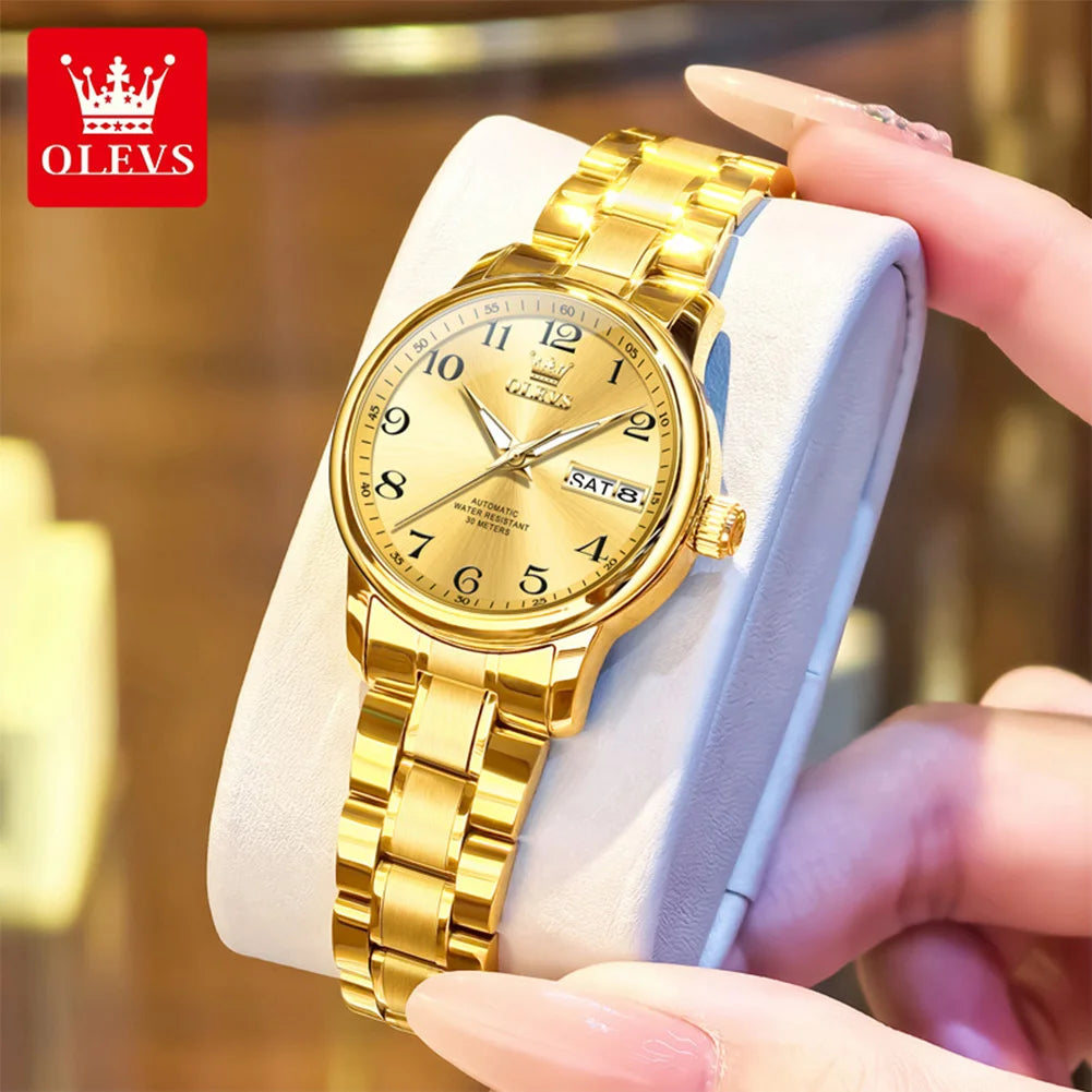 OLEVS 7072 Damenuhr Automatik Datum Einfache Mechanische Uhr für Frauen Ziffernskala Top-Marke Wasserdichte Automatische Handuhr
