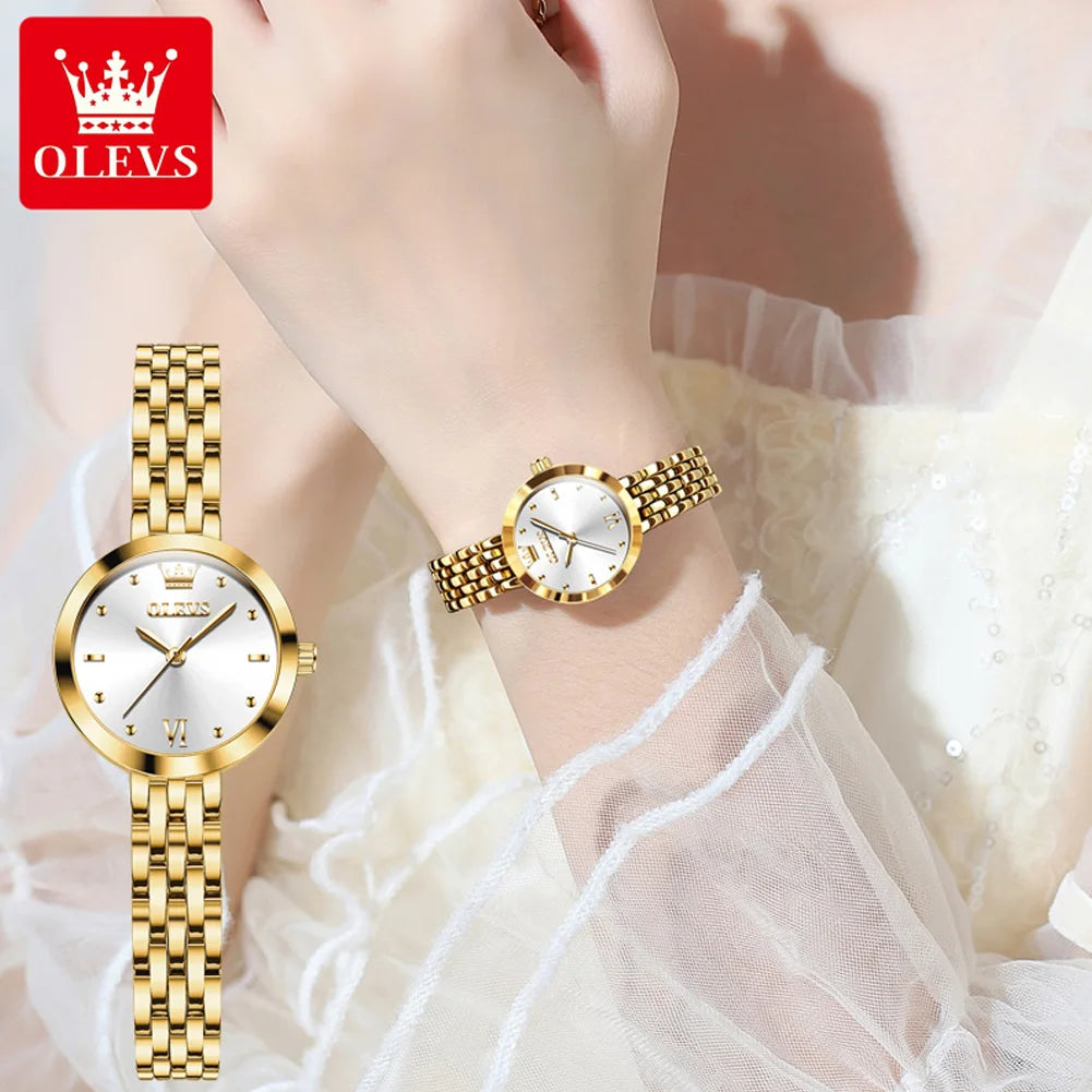 OLEVS 9992 Damenarmbanduhr, schlichte, original wasserdichte Quarzuhr für Damen, Stahlarmband, Luxus-Armbanduhr, hochhärtender Spiegel