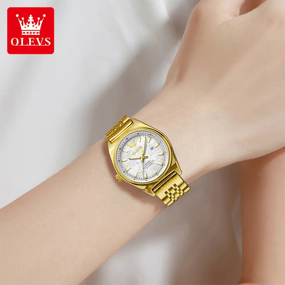 OLEVS 3703 Uhr für Damen Mode Elegante Damen Quarzuhr Top Marke Wasserdicht Leuchtender Kalender Luxus Damen Armbanduhr