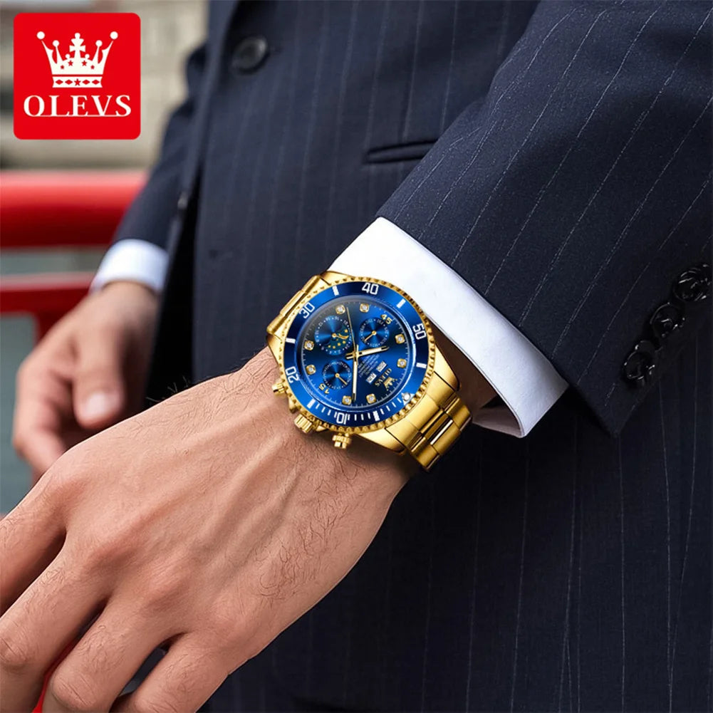 OLEVS 6729 Herren Automatikuhr Luxus Business Mondphase Mechanische Uhr für Herren 30M Wasserdicht Kalender Original Handuhr