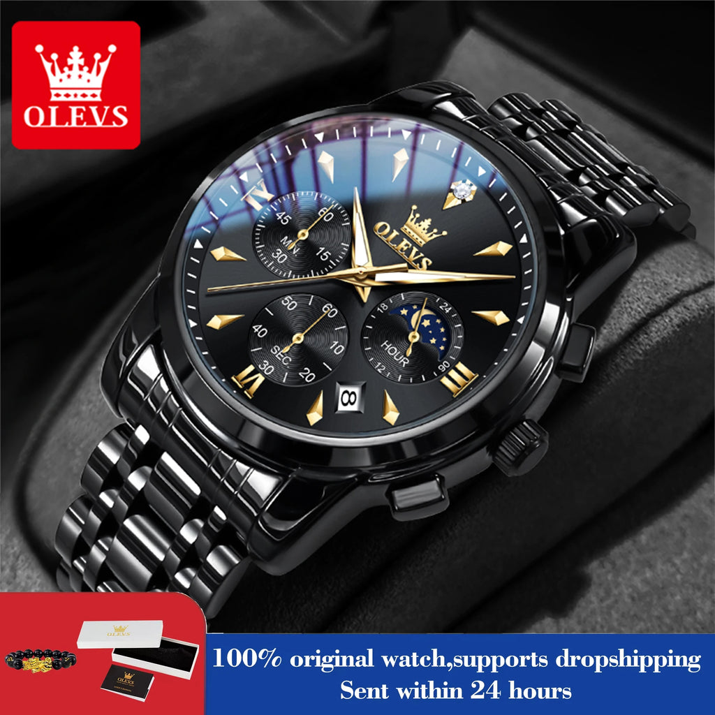 OLEVS 3639 Luxus Herrenuhr Top Marke Mondphase Chronograph Quarzuhr für Herren Automatisches Datum Mode Wasserdicht Herrenuhr