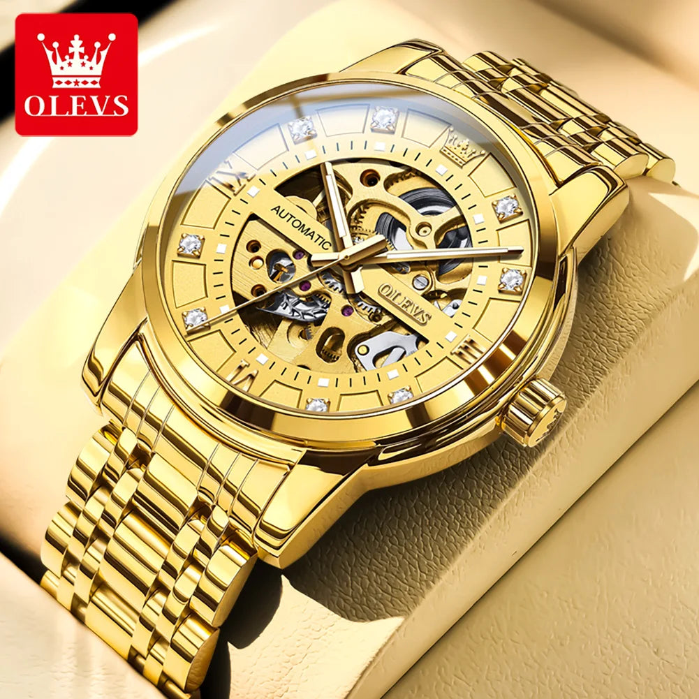 OLEVS 9901 Herrenuhr Skelett Mechanische Uhren für Herren Wasserdicht Leuchtend Herrenanzuguhr Original Luxusmarke