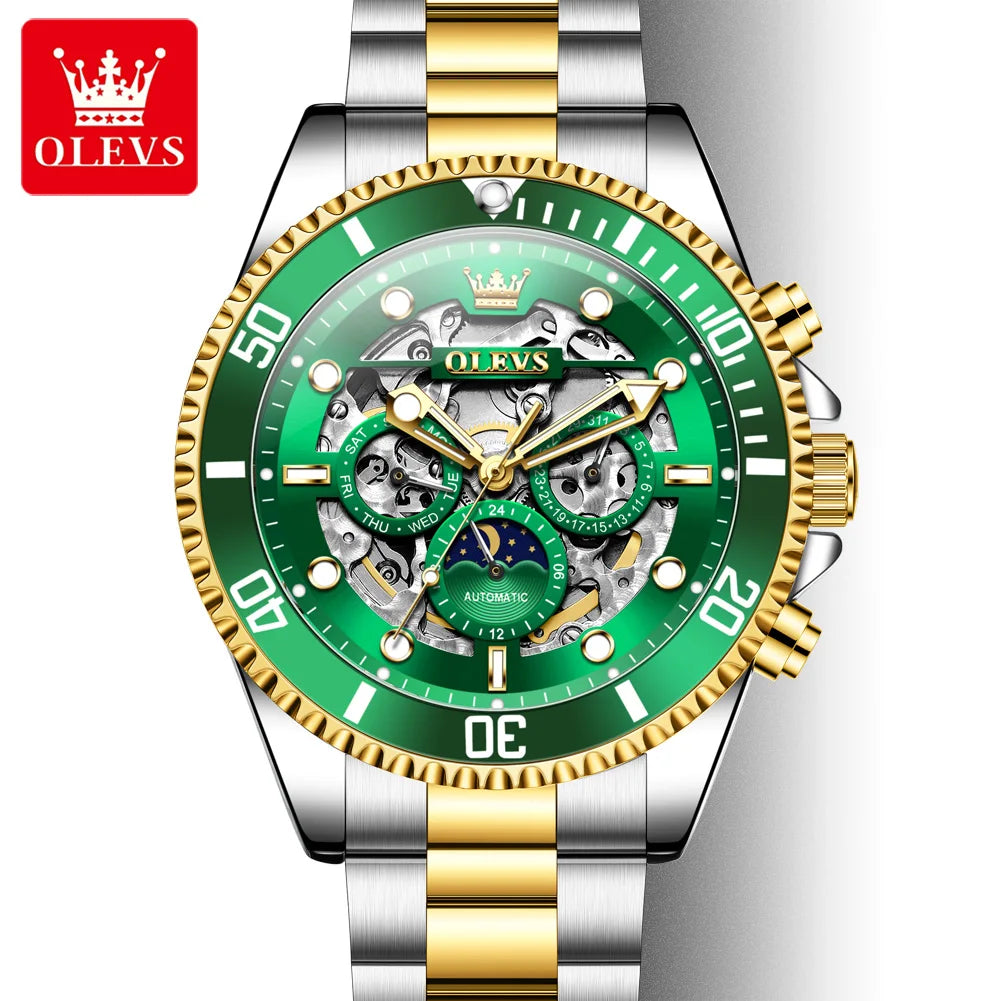 OLEVS 6715 Herren Automatikuhr Top Marke Automatisches Datum Hohlmechanische Uhr Für Männer Luxus Tief Wasserdicht Leuchtende Zeigeruhr