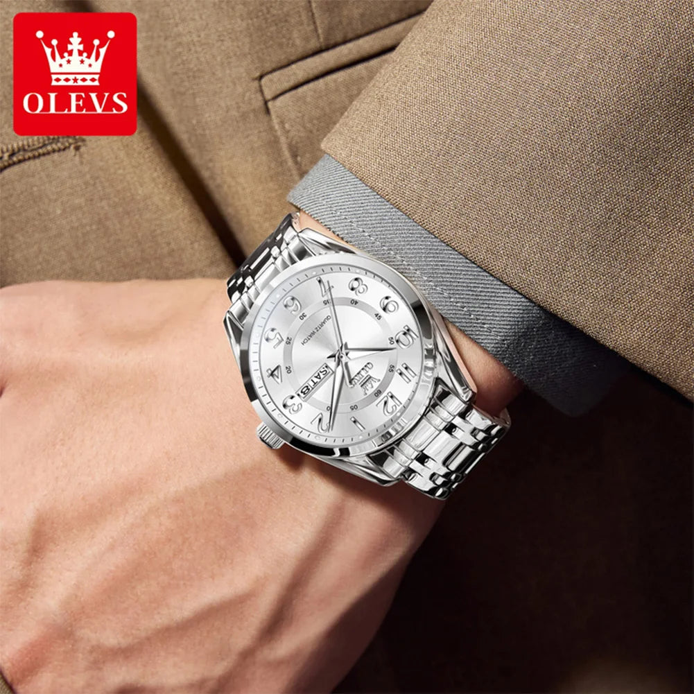 OLEVS 3666 Couple Watch Luxury Business Top Brand Waterproof Luminous Dress Hand Clock Original Number Scale Date Fashion Watch