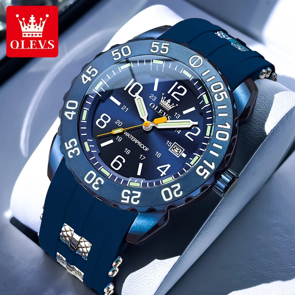 OLEVS 3688 New Man Watch Waterproof Quartz Watches For Men High Hardness Mirror Luminous Original Male Hand Clock Silicone Strap