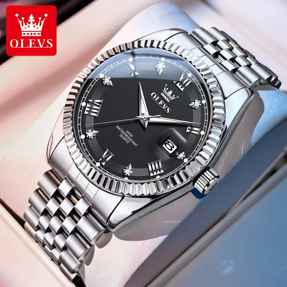 OLEVS Luxus Gold Quarzuhren für Herren Original Chronograph Datum Edelstahl Wasserdicht Leuchtend Top Marke Herrenuhr 5680