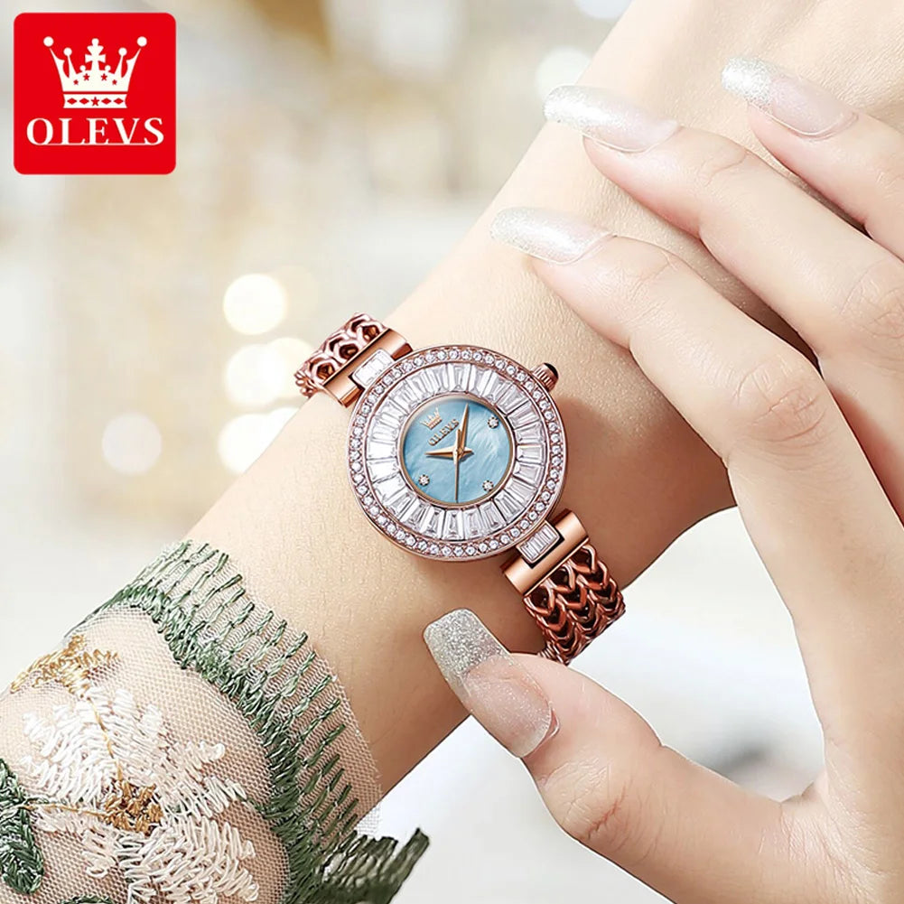OLEVS 9959 Original Elegante Quarzuhr für Damen Top Marke Wasserdichte Damenuhr Luxus Diamant-Armbanduhr aus Edelstahl