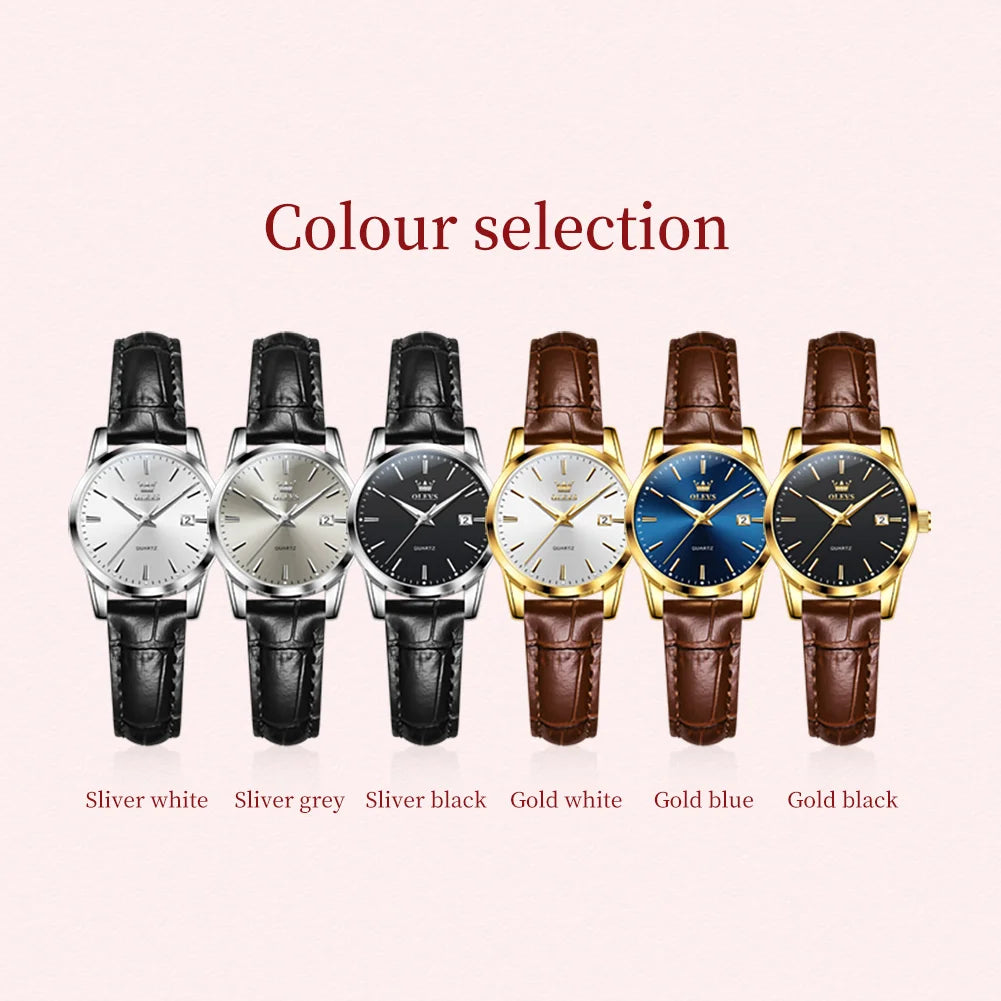 OLEVS 6898 Damen-Armbanduhr Mode Klassisch Datum Quarzuhren für Frauen Lederarmband Wasserdicht Leuchtend Damenuhr