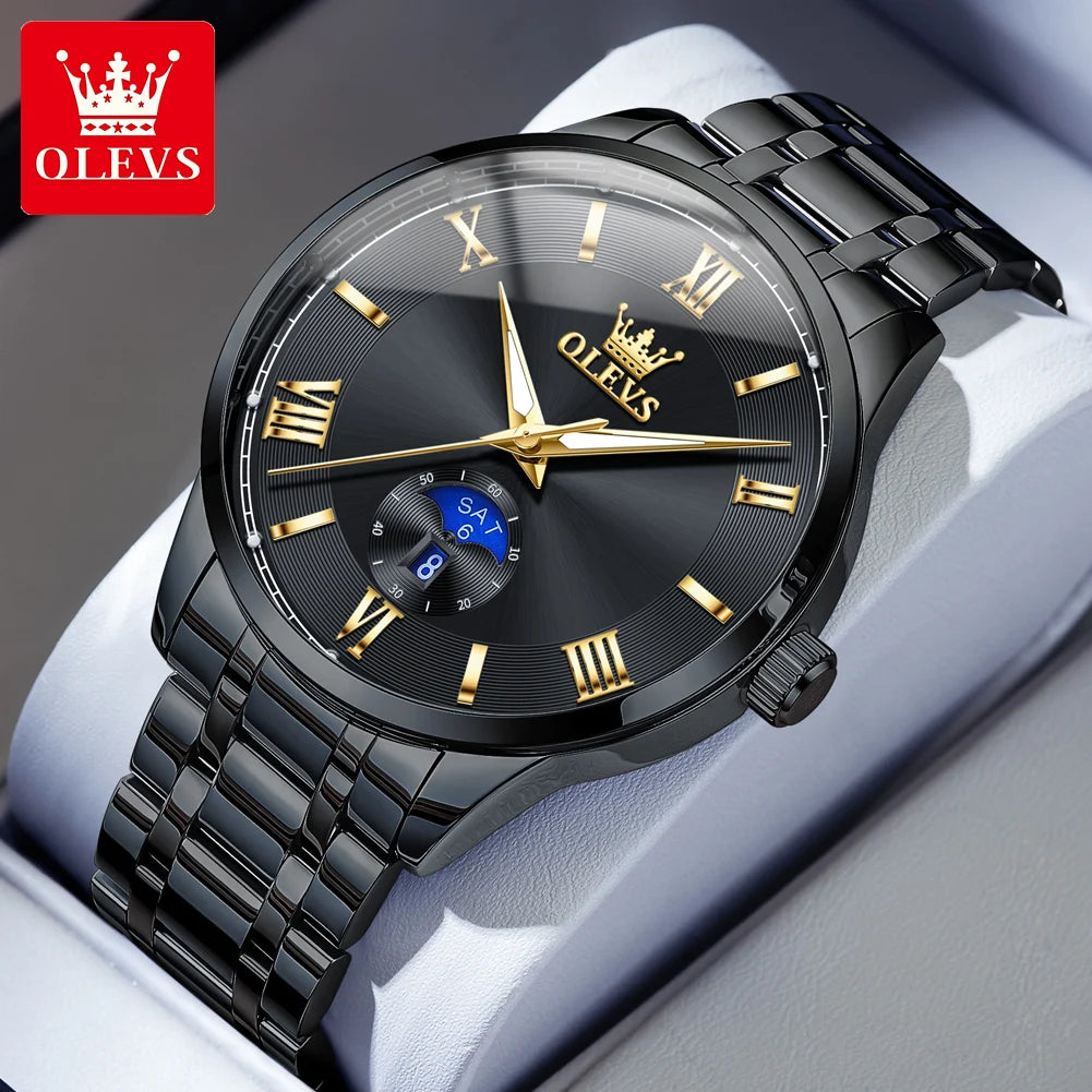 OLEVS 3638 Watch For Men Business Waterproof Luminous Roman Scale Fashion Quartz Hand Clock Week Date Display Original Man Watch