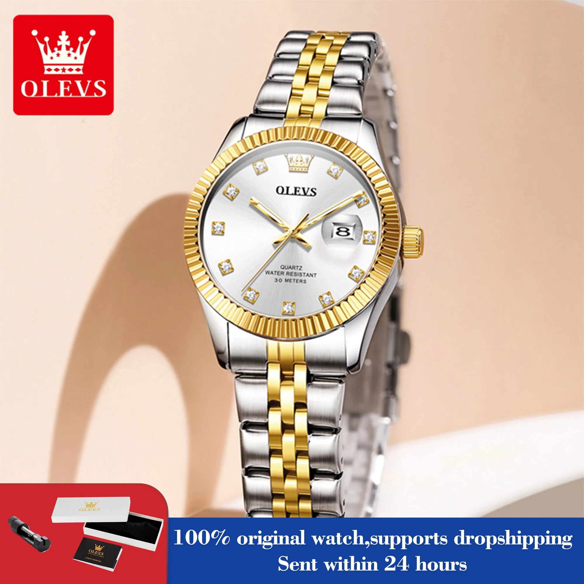 OLEVS 3705 Damenuhr 30M Wasserdicht Datumsquarz Armbanduhr Für Frauen Hohe Härte Spiegel Diamantskala Luxus Damen Quarzuhr