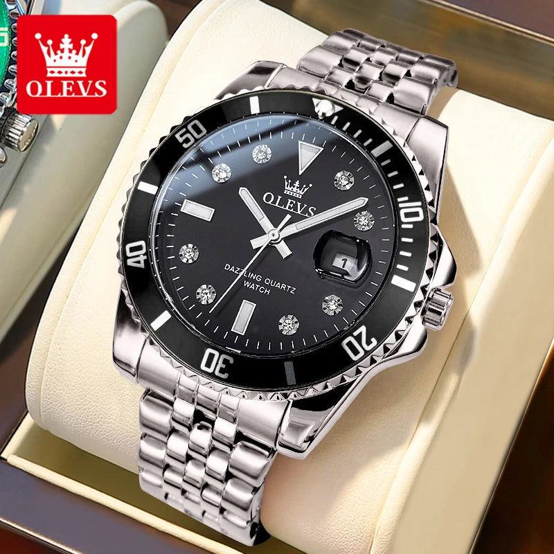 OLEVS 9809 Herrenuhr Luxus Mode Datum Quarzuhr für Herren Edelstahl Original Wasserdicht Business Herren-Armbanduhr