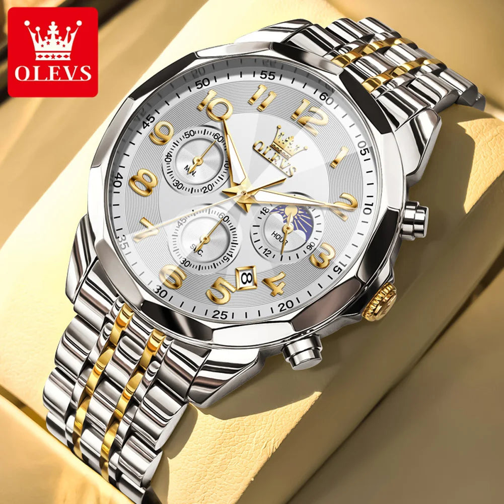 OLEVS 3676 Men's Watch Top Brand Number Scale Quartz Watch For Men 43mm Big Dial Chronograph Waterproof Fashion Man Hand Clock