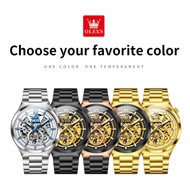 OLEVS 6722 Armbanduhr für Herren, modische, originelle, hohle, automatische mechanische Uhr, Top-Marke, wasserdicht, leuchtend, luxuriöse Herrenuhr