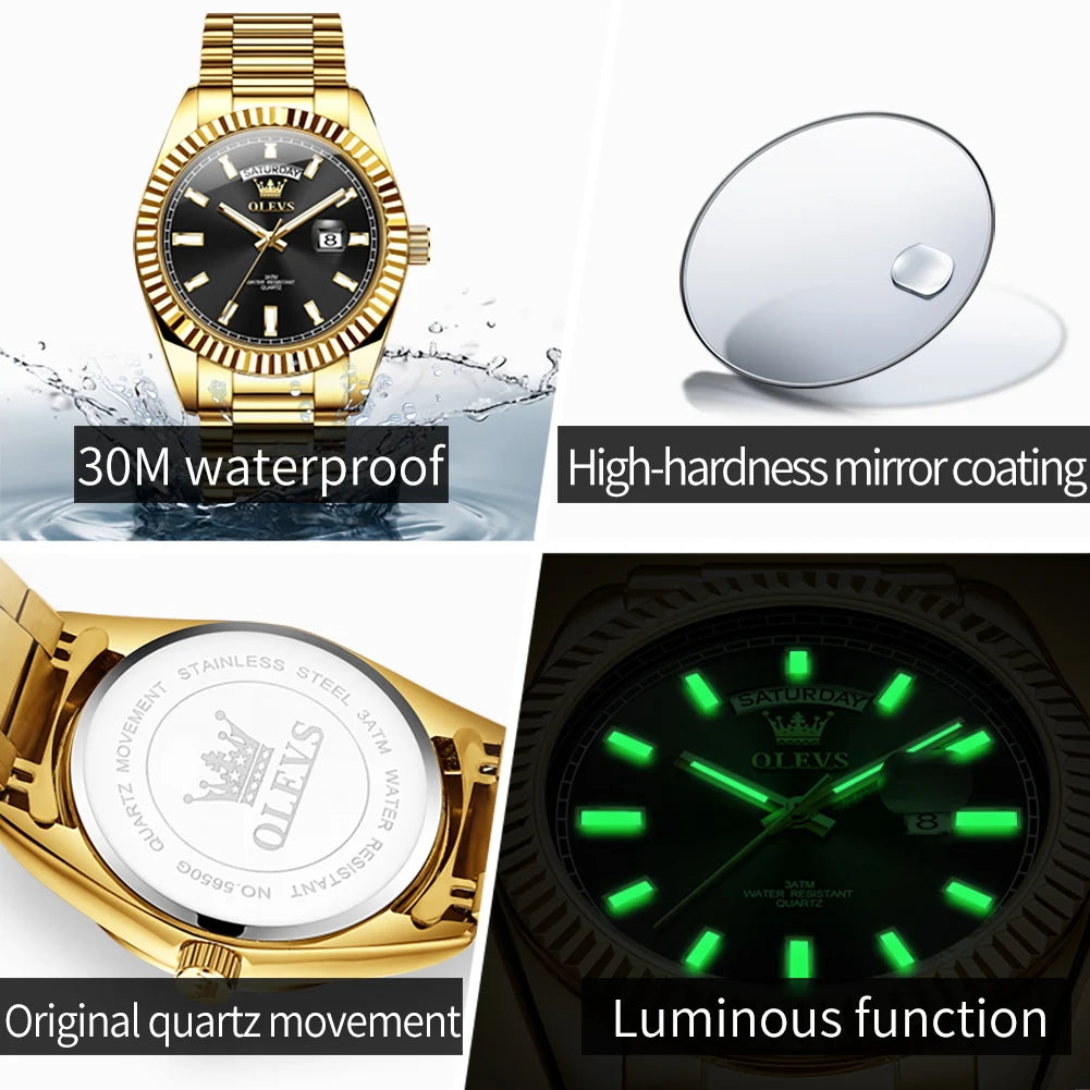 OLEVS 5650 Uhren für Herren, Original Chronograph, Datumsanzeige, Quarzuhr, Stahlarmband, wasserdicht, leuchtend, Top-Marke, Herrenuhr, Geschenke