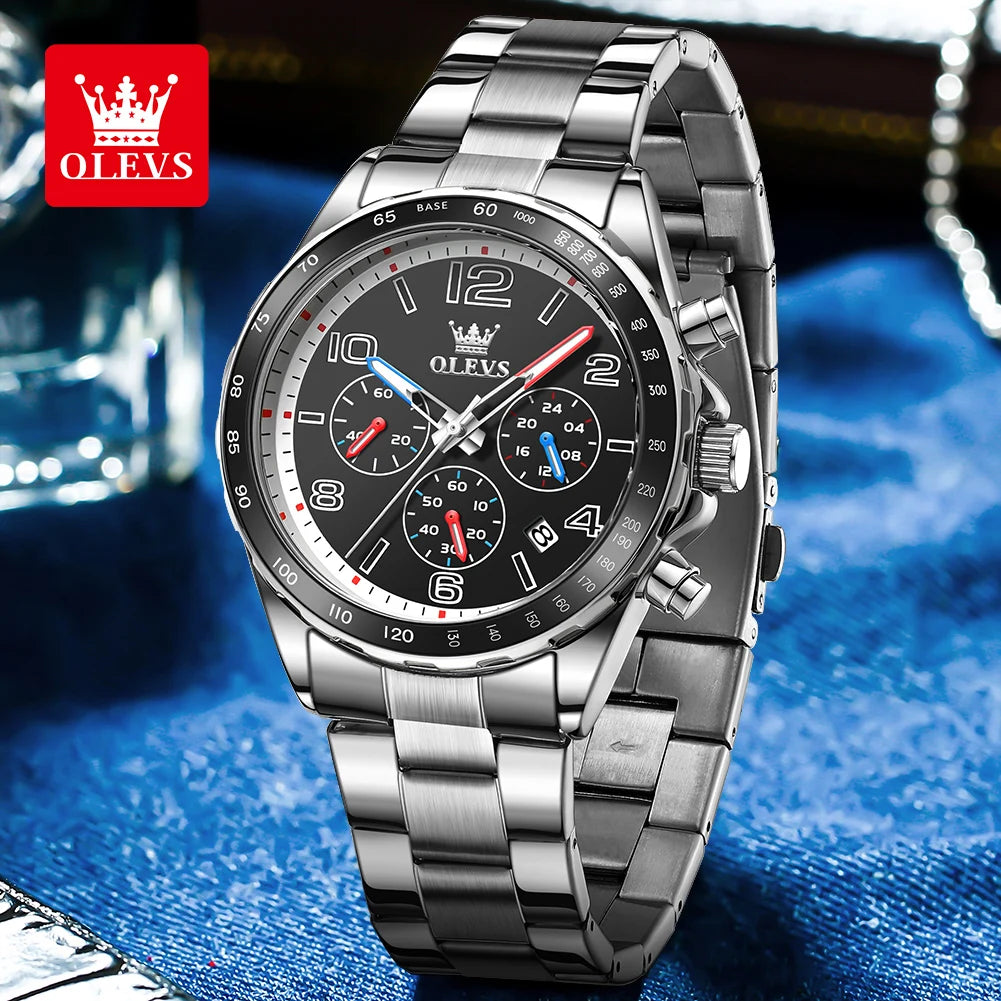 OLEVS TY714 Neue exklusive Mode-Quarz-Uhr für Herren 42mm Ziffern Großes Zifferblatt Edelstahl Herrenuhren Chronograph Zeigeruhr