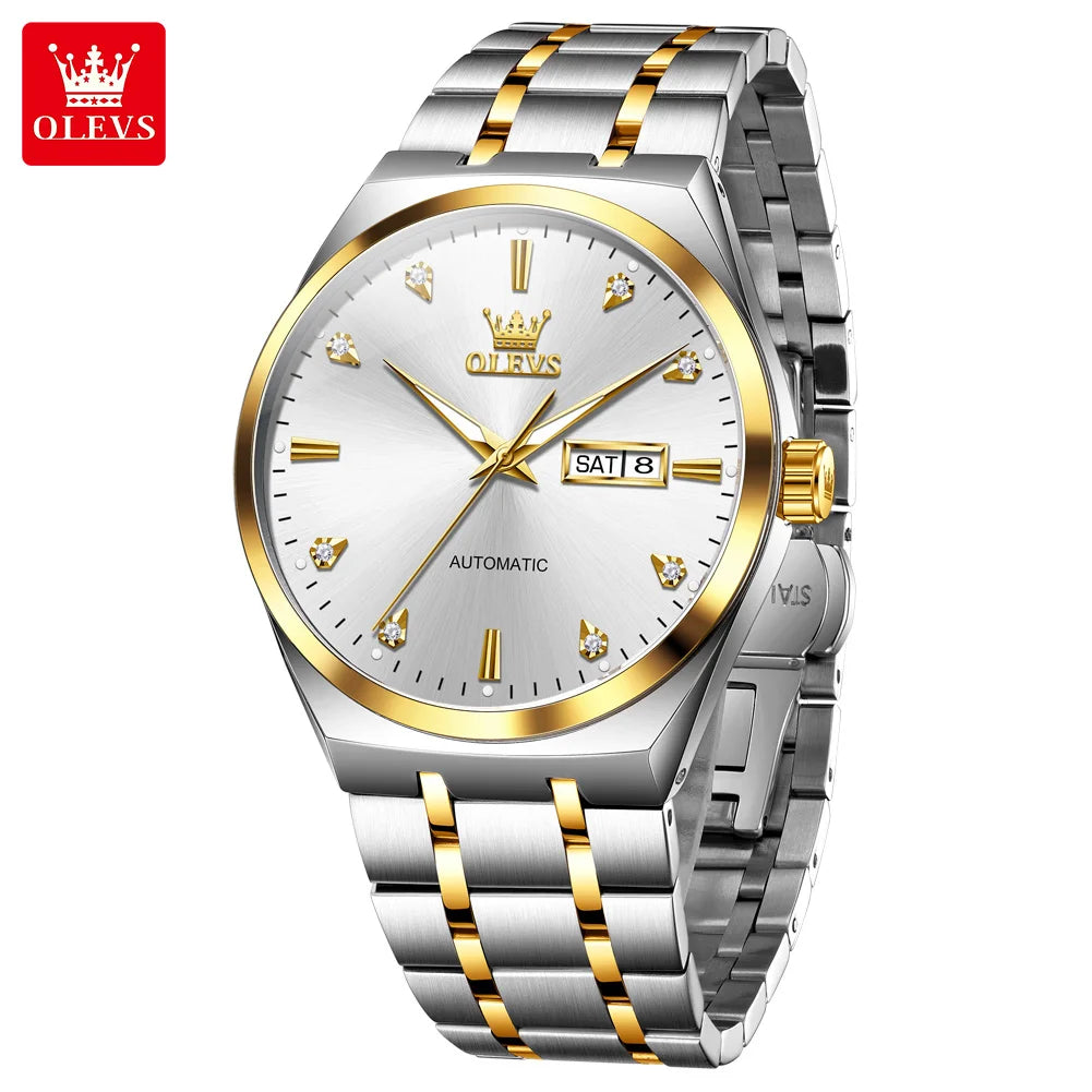 OLEVS 9811 Original Sport Wochen-Datum Uhren für Herren Luxus Business Automatische Mechanische Armbanduhr Wasserdicht Leuchtend Großes Zifferblatt