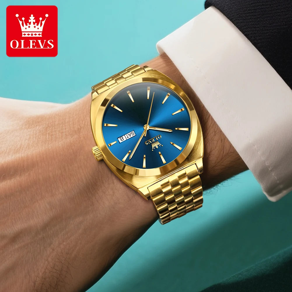 OLEVS 6730 Herrenuhr Luxus Tonneau Automatische Mechanische Herrenarmbanduhr Stahlarmband Doppeltes Kalendarium Wasserdichte Uhr Für Herren