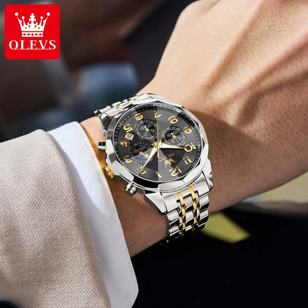 OLEVS 3676 Men's Watch Top Brand Number Scale Quartz Watch For Men 43mm Big Dial Chronograph Waterproof Fashion Man Hand Clock