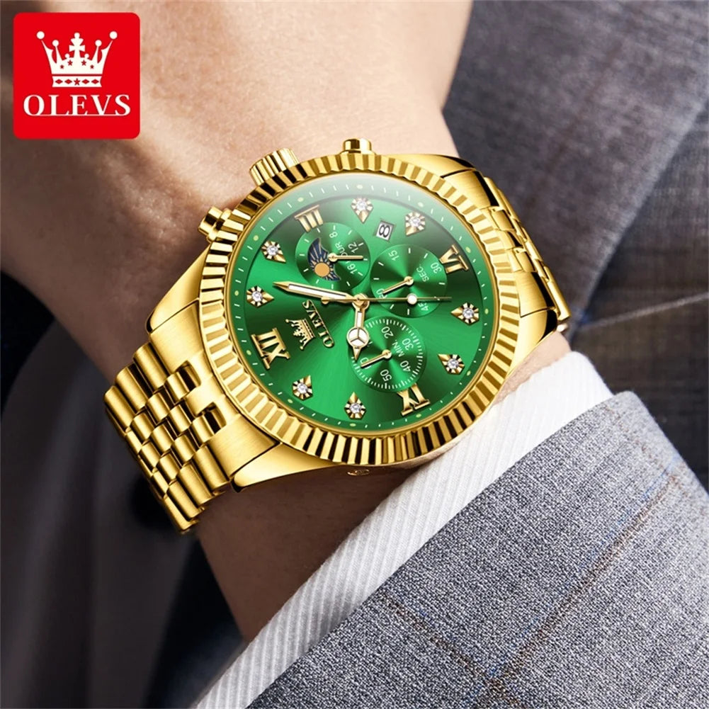 OLEVS 2932 Herrenuhr Römische Skala Chronograph Quarzuhr für Herren Moonswatch Luxus Diamant Herren Armbanduhr Wasserdicht Leuchtend