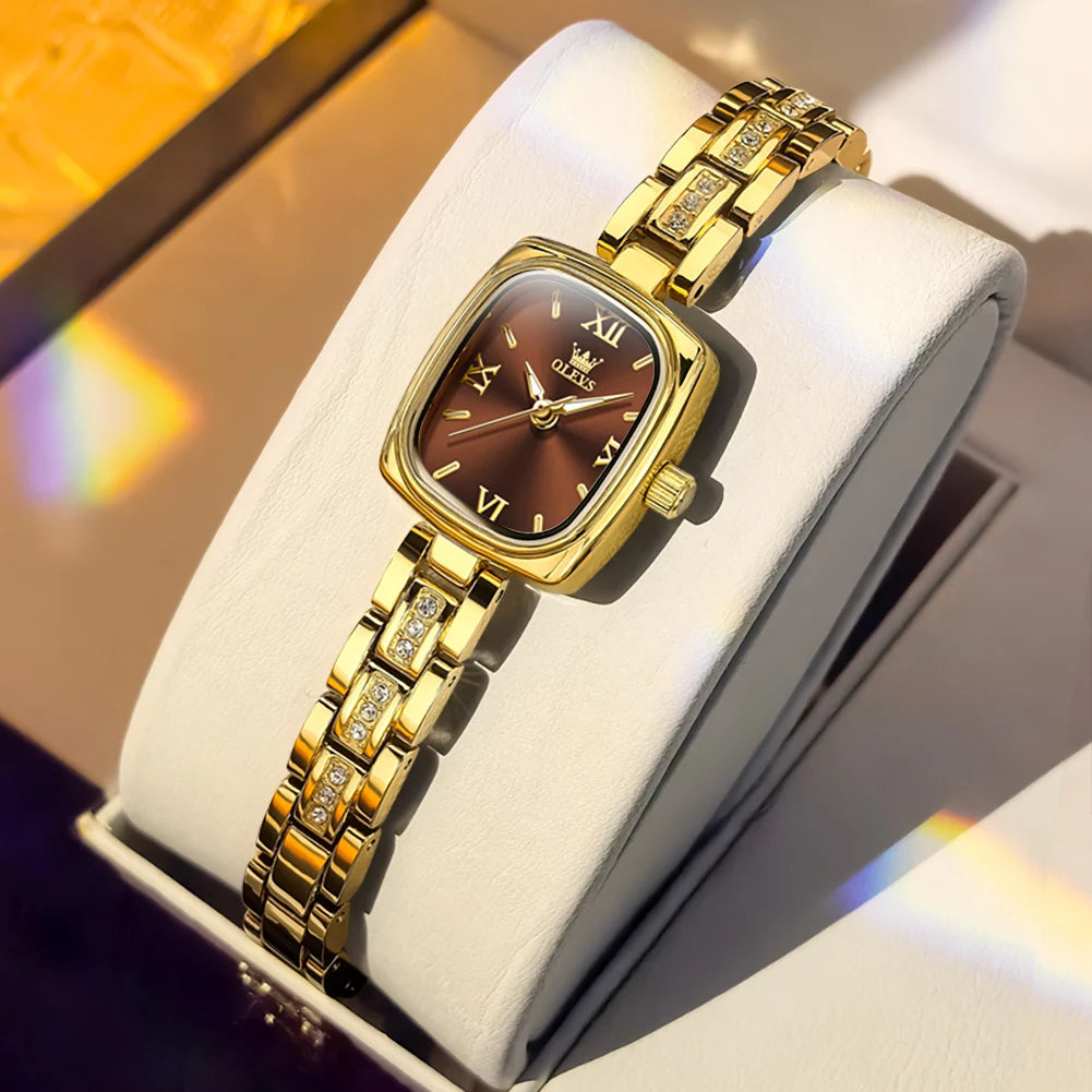 OLEVS 3695 Damenuhr Mode Business Quarzuhr für Damen Stahlarmband Wasserdicht Leuchtende römische Skala Luxus-Armbanduhr