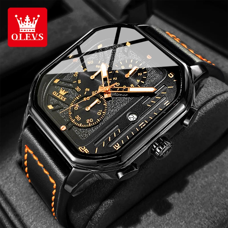 OLEVS Business Casual Fashion Watch Quadratische Quarzuhr Leder Datum Uhren für Herren Wasserdicht Leuchtend Herrenuhren 9950