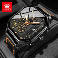 OLEVS Business Casual Fashion Watch Quadratische Quarzuhr Leder Datum Uhren für Herren Wasserdicht Leuchtend Herrenuhren 9950