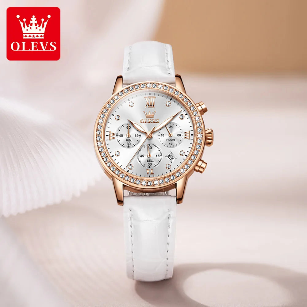 OLEVS 9933 Damen-Armbanduhr Luxus Diamant Quarz Uhr für Damen Chronograph Kalender Top Marke Armbanduhr Wasserdicht Leuchtend