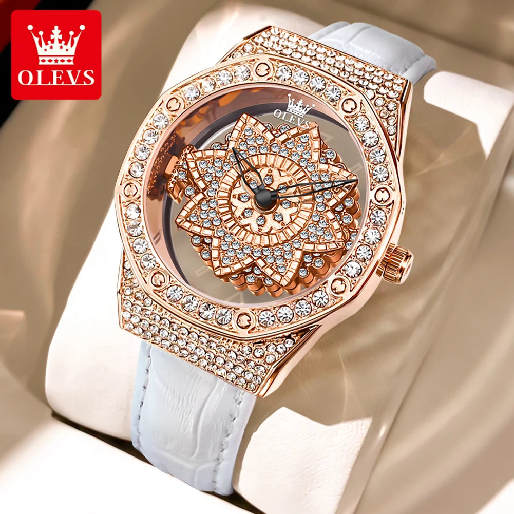 OLEVS 9996 Damen-Armbanduhr Luxus Diamant Drehbares Zifferblatt Wasserdichte Quarzuhr für Damen Top-Marke Original Damen-Handuhr