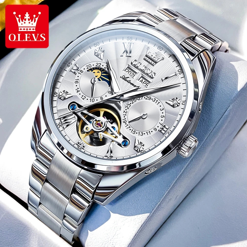 OLEVS 7028 Herren Automatikuhr Hohl Skelett Mechanische Uhr für Herren Wasserdicht Moonswatch Automatisches Datum Römische Skala Handuhr