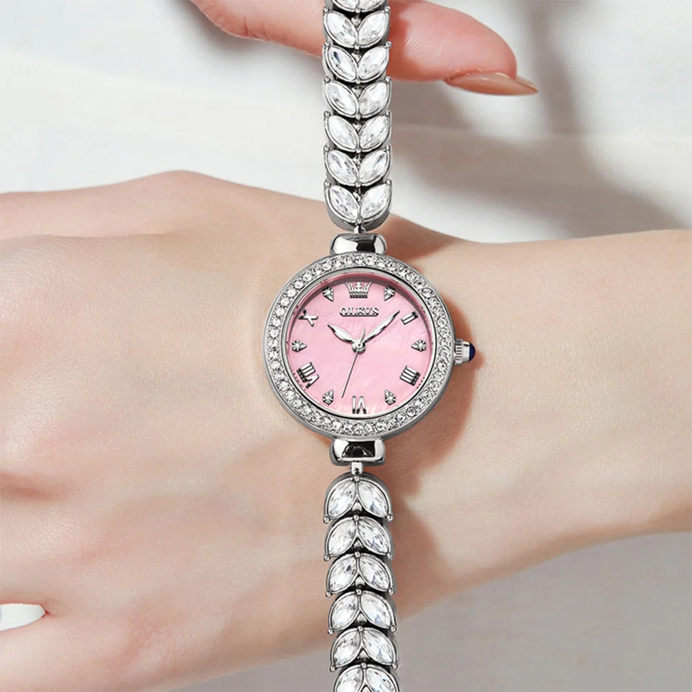OLEVS 9971 Quarzuhr für Damen, römisches Zifferblatt, elegante Damenuhr, modisch, wasserdicht, leuchtend, originelle Luxus-Armbanduhr