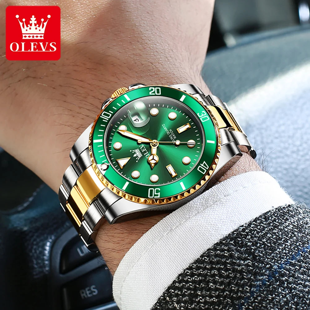 OLEVS 5885 Erkek Saati En İyi Marka Su Geçirmez Paslanmaz Çelik Takvim Moda Erkek Kol Saati Orijinal Klasik Erkek Kol Saati