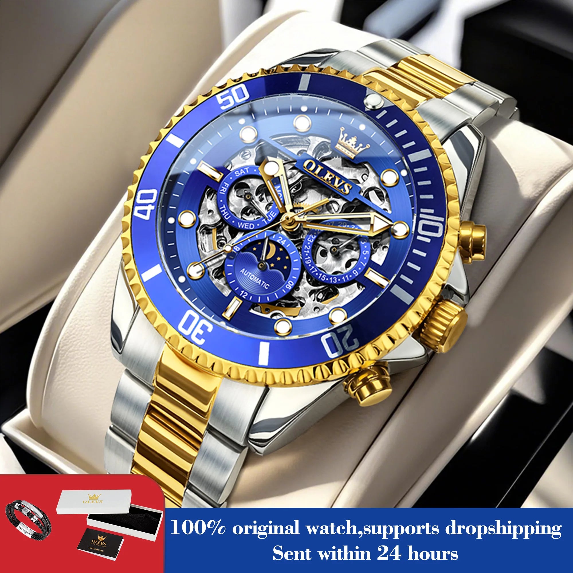 OLEVS 6715 Herren Automatikuhr Top Marke Automatisches Datum Hohlmechanische Uhr Für Männer Luxus Tief Wasserdicht Leuchtende Zeigeruhr