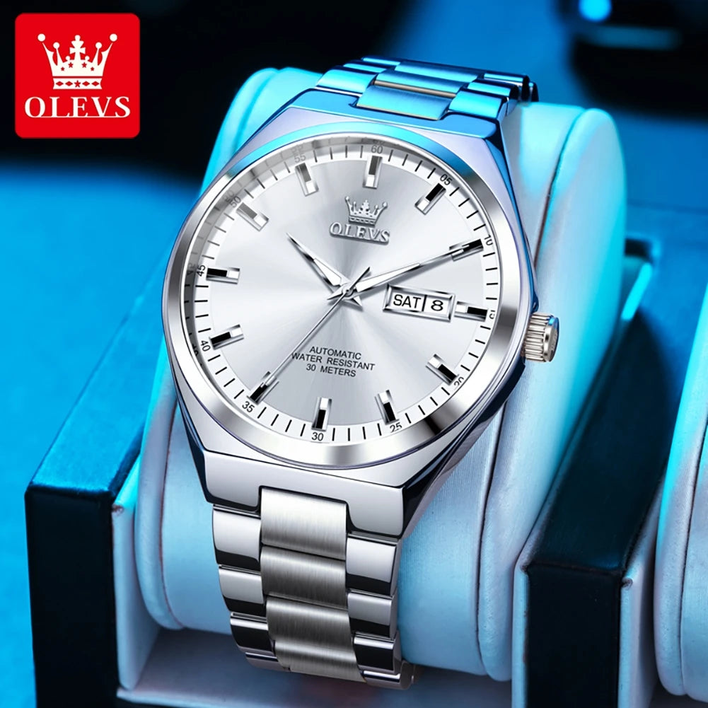 OLEVS 9907 Armbanduhren für Herren Luxus Business Automatische Mechanische Armbanduhr Wasserdicht Leuchtend Original Sport Wochen-/Datumsuhren