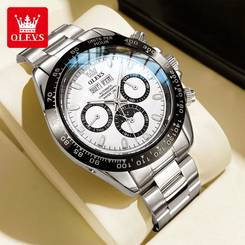 OLEVS 6654 Herrenuhr Wochenkalenderanzeige Automatische mechanische Uhr für Herren Edelstahl Wasserdicht Geschäftsuhr