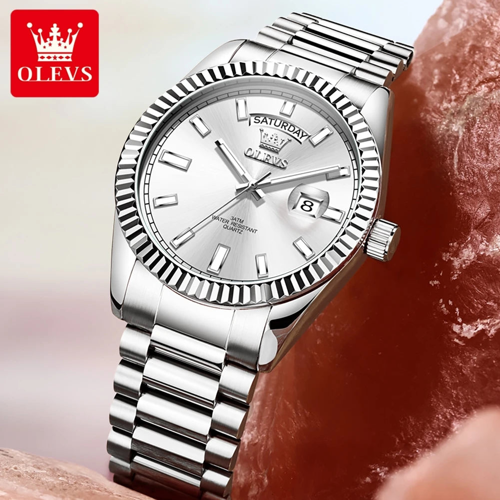 OLEVS 5650 Uhren für Herren, Original Chronograph, Datumsanzeige, Quarzuhr, Stahlarmband, wasserdicht, leuchtend, Top-Marke, Herrenuhr, Geschenke